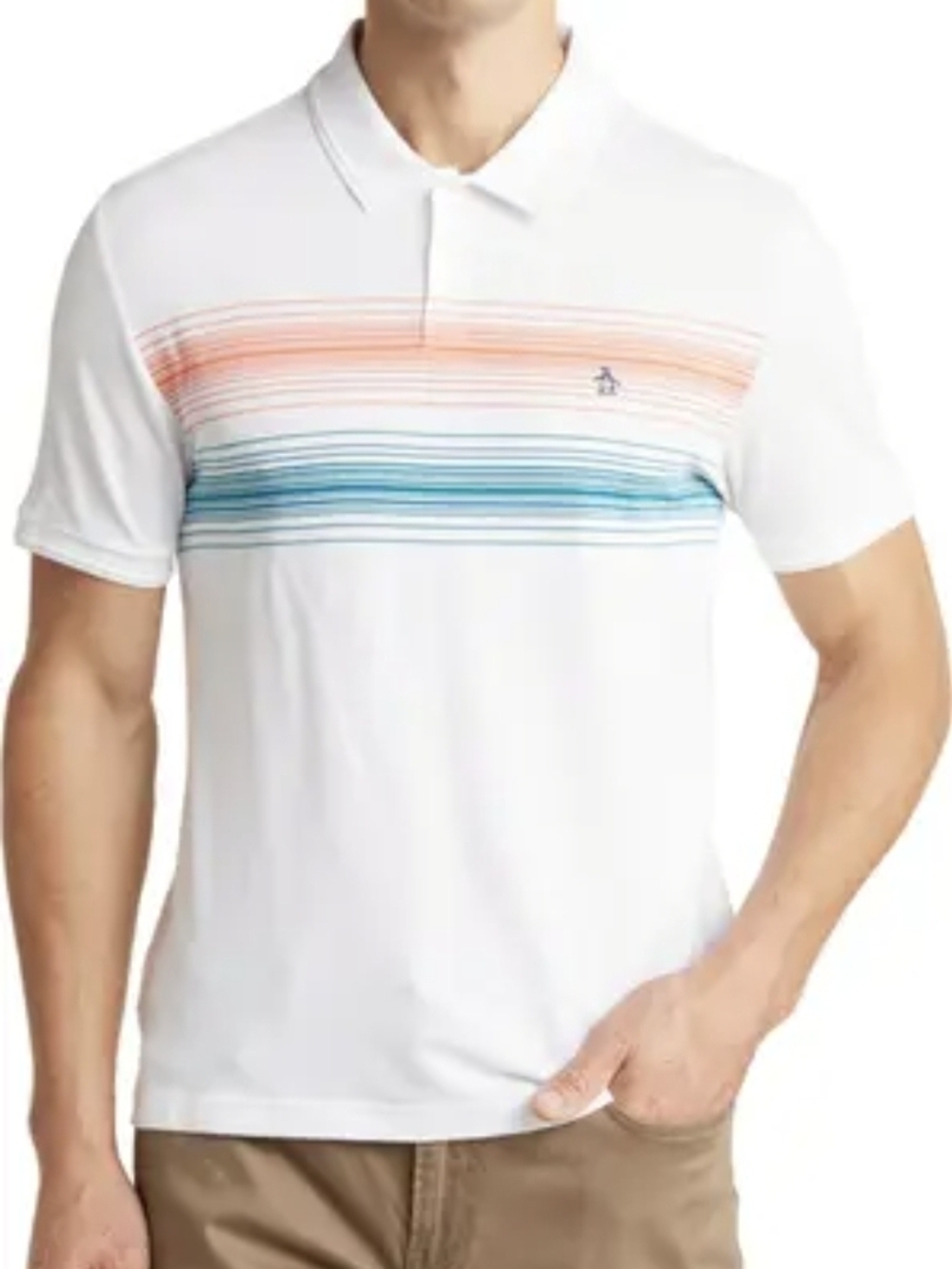 Original Penguin Men's White Short-Sleeve Striped Polo Size XL
